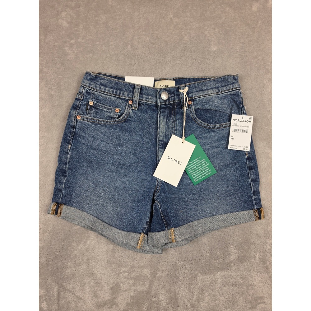 DL1961 Zoie Rolled Shorts Womens 24 Blue Relaxed Denim Shorts 4.5" Inseam